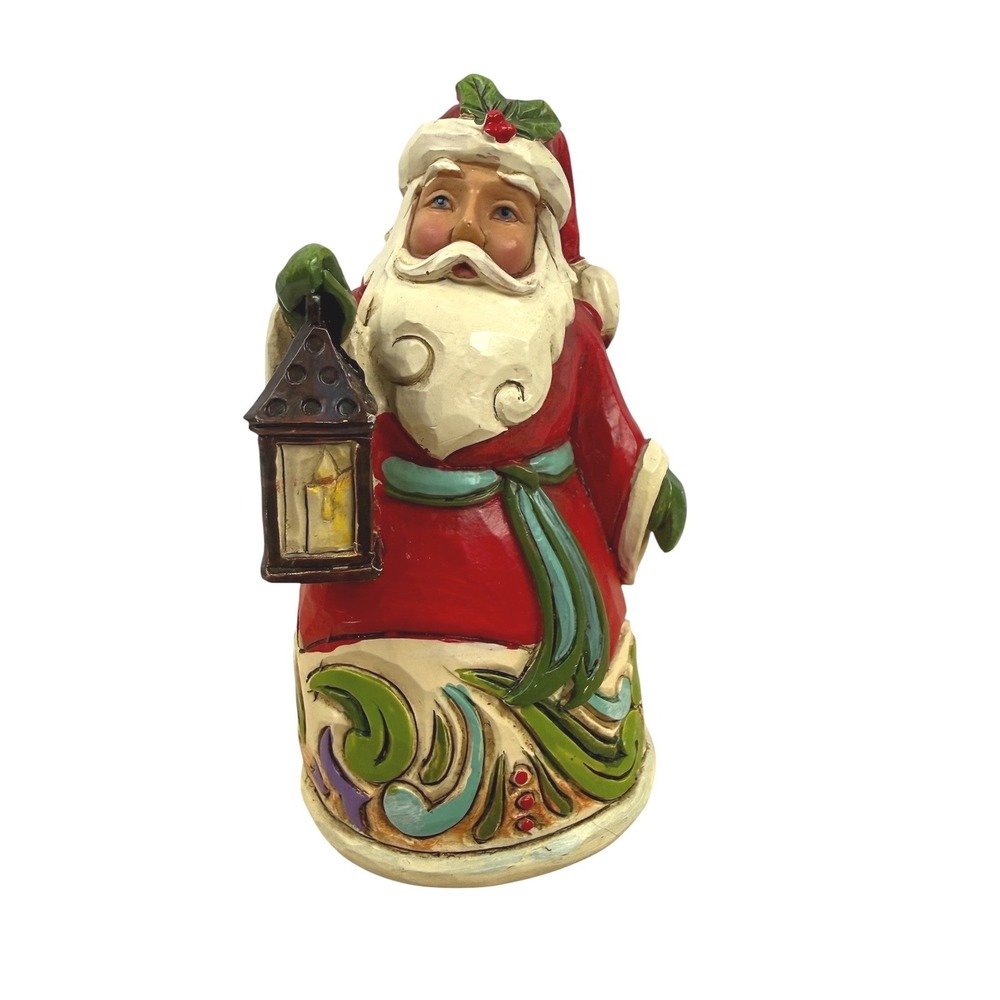 Jim Shore Heartwood Creek Santa Figurine w/Lantern Red Green Folk Art Decor